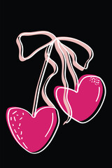Sweet Pink Heart Cherries Tied with a Ribbon Vector