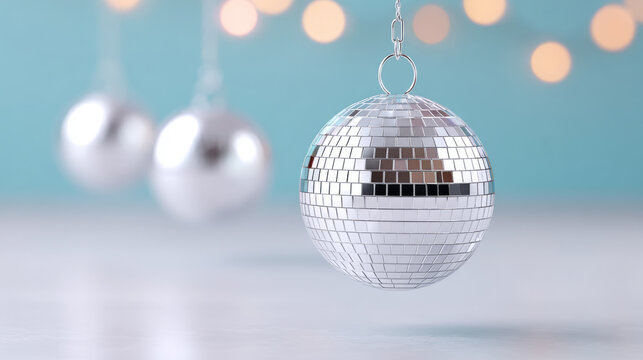 Festive new year party with rotating disco balls for celebration decor - Powered by Adobe