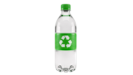 Plastic Water Bottle with Recycle Symbol on White Background