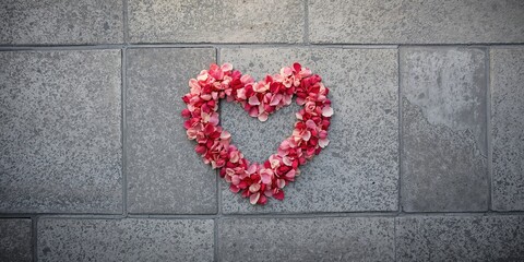 Gray terrace stone surface with scattered rose petals, suitable as a background for text and layout, World Environment Day