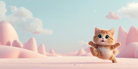 Cute cartoon kitten performing a dab gesture on a simple background, ideal for childrenâ€™s app interfaces, World Animal Day