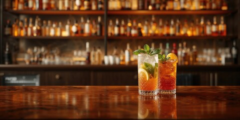 Assorted cocktails arranged on a bar surface, highlighting beverage variety for hospitality use
