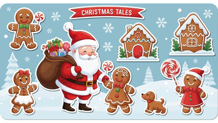 Santa Claus and Gingerbread Characters Christmas Tales Sticker Set.