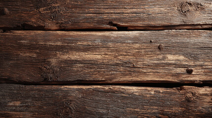 Fototapeta premium Close-up of weathered wooden planks, showcasing rich textures and rustic details. The wood's deep tones and natural grain create a warm, inviting feel