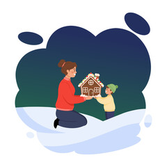 A gingerbread house, a classic winter and Christmas tradition, symbolizes a mother's love and affection for her child.