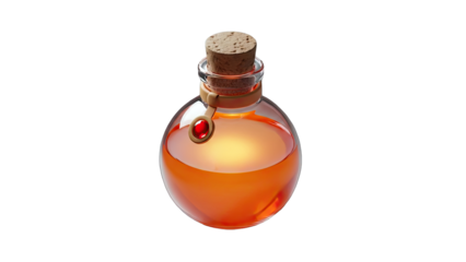 Potion Bottle with Orange Liquid on White Background