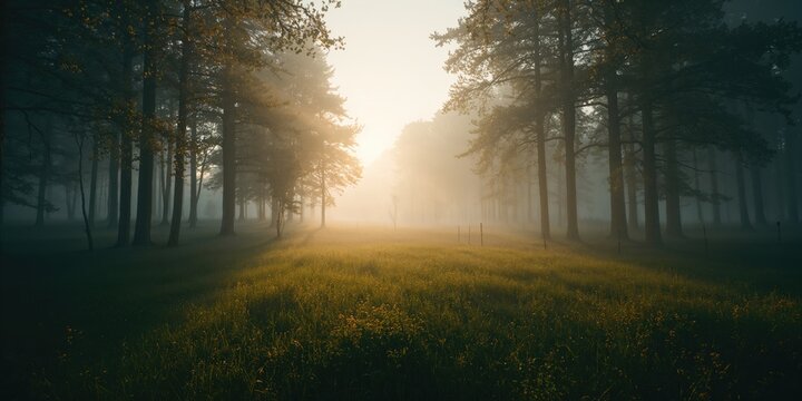 Morning fog drifting over a forest clearing, highlighting atmospheric moisture levels