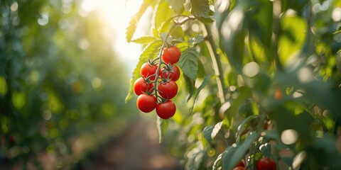 Fresh red tomatoes cultivated in a greenhouse for sustainable farming, World Food Day