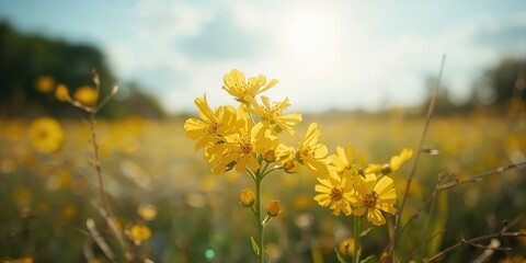 Detailed view of yellow wildflowers highlighting floral textures, ideal for botanical publication layouts