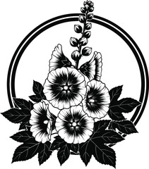 Detailed Floral Bloom with Leaves Round Vector Illustration