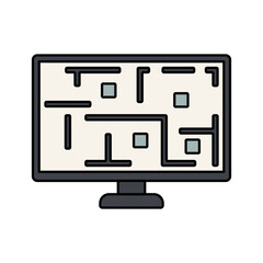 Floor Plan Monitor Flat design style screen with layout symbolizing digital planning ideal for architecture software concepts.