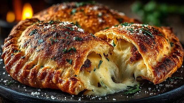 Italian calzone golden baked crust melted cheese images