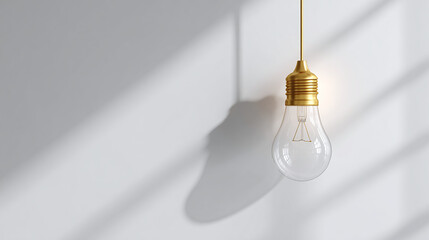 An illuminated lightbulb hangs, casting a shadow on a wall, symbolizing the generation of bright idea