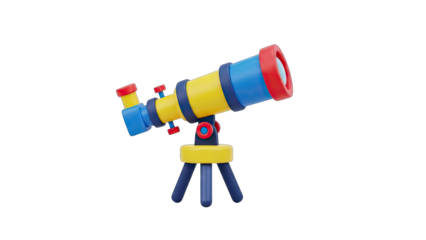 Colorful 3D Rendered Telescope Object on Transparent Background for Astronomy Exploration and Scientific Discovery