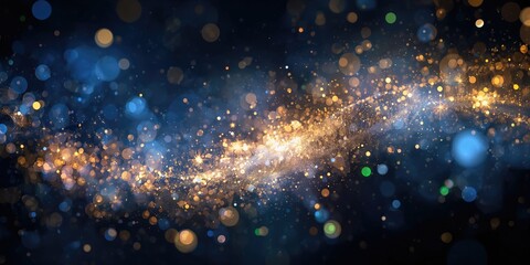 Background of abstract blue, gold and black glitter lights used for graphic layout design, ideal for editorial headers