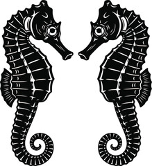 Symmetrical Seahorses Pair Ornamental Marine Vector