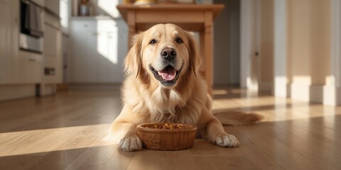 Golden Retriever eating food, dietary habits and potential health considerations