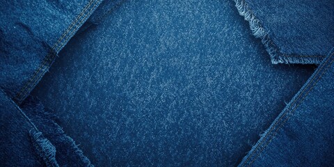Naklejka premium Blue denim textile featuring stone-wash finish serving as a backdrop for apparel layout, fabric detail focus