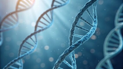 A stunning visualization of DNA strands, showcasing their intricate structure illuminated by soft light, representing the essence of life and genetic information.