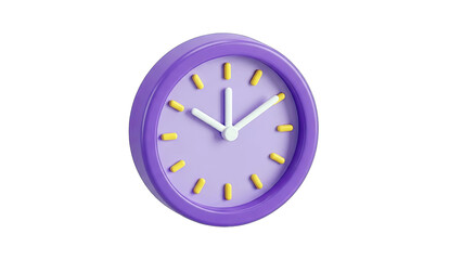 Purple Clock Showing Time - Isolated on White Background