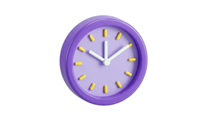 Purple Clock Showing Time - Isolated on White Background
