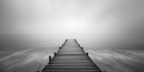 Monochrome artistic image of a jetty on Borneo Island, focusing on geometric patterns and contrast