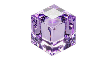 Purple Crystal Cube Isolated on White Background