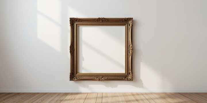 Wide bronze carved picture frame with cutout canvas, craftsmanship and decorative detail