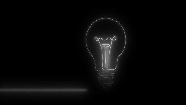 Glowing neon line technology light bulb icon isolated on black background. technology energy animation concept. Glowing light bulb symbol animation. Energy idea concept