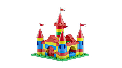 Naklejka premium Colorful Toy Castle Constructed on White Background