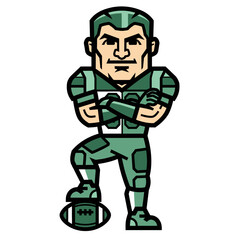 American Football Player Cartoon Character Standing with Ball.