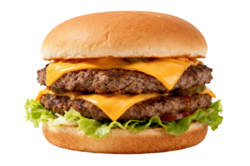 Double cheese burger with fresh lettuce and juicy beef patties