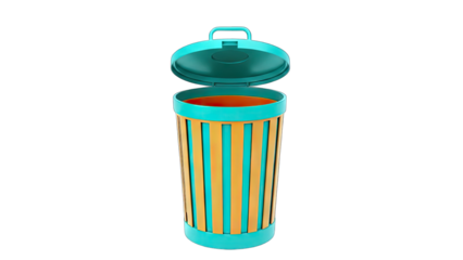 Colorful Trash Can with Open Lid on White Background