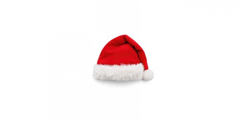 A red Santa hat on a white background, seasonal holiday decoration for Christmas awareness