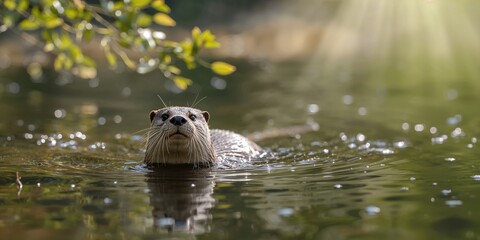 Otter swimming in natural habitat, wildlife preservation efforts