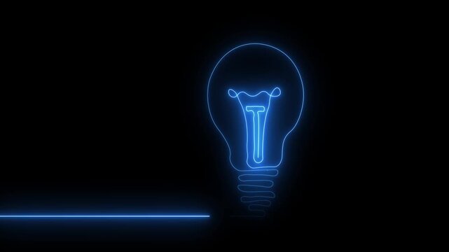 Glowing neon line technology light bulb icon isolated on black background. technology energy animation concept. Glowing light bulb symbol animation. Energy idea concept