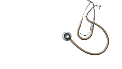 A realistic medical stethoscope hangs against a stark black background