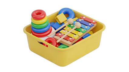 Colorful Assortment of Childrens Educational Toys Including Stacking Rings Xylophone and Blocks...