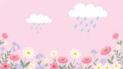 Pink flower , cloud raining,background.