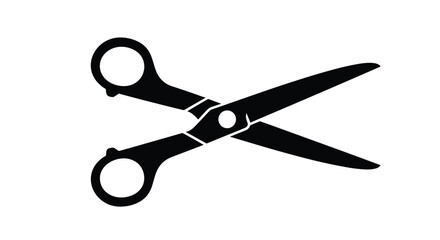 Simple black silhouette icon of an open pair of scissors for crafting tailoring or office supply concepts on a white background.