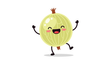 Joyful gooseberry fruit character with a big open-mouthed smile and rosy cheeks dancing happily on an isolated white background.