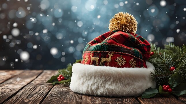 christmas tree decoration on wooden background