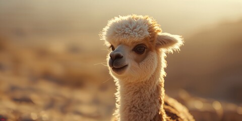 Naklejka premium Alpaca grazing outdoors, animal husbandry practices on a farm