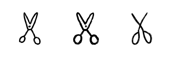 Scissors Line Icon Set In Doodle Style. Cutting Tools, Crafting, And Sewing Outline Sketch Collection. Hand Drawn Isolated Vector Illustration