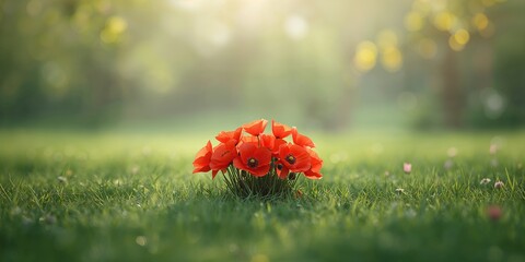 Springtime display of red poppy anemones blooming in a garden, representing new beginnings and renewal