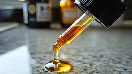 Video A close-up shot of a drop of liquid pouring out of an open bottle
