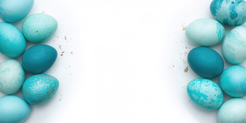 Ombre blue Easter eggs arranged on a white surface, suitable for seasonal holiday decorations