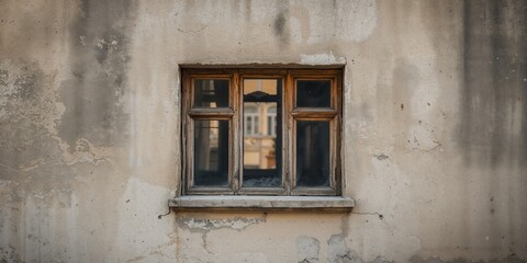 Fragment of an old building's facade with three aged wooden window frames, suitable as a historic background for text or design, Earth Day