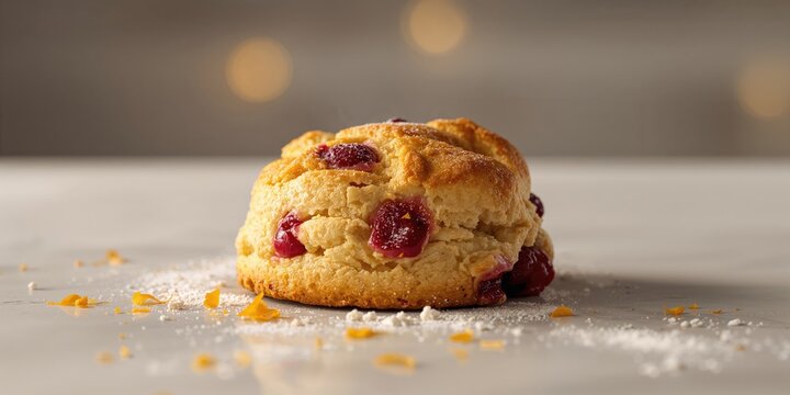 Close-up of cranberry orange scone highlighting textured surface and fresh fruit inclusions, ideal for bakery display - Powered by Adobe