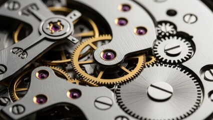 Close-up of Intricate Mechanical Watch Gears and Components with Precision Engineering Details